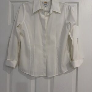 Classic Ivory Cotton Button-Down Blouse | Tailored Career Work Top
